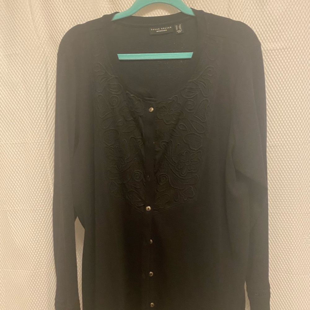 Susan Graver Black Textured Top